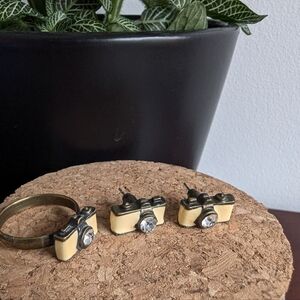 Lauren Conrad Camera Earring Studs and Matching Ring